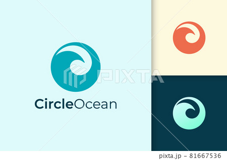Sea or ocean logo in simple circle shape represent beach or surfing 81667536