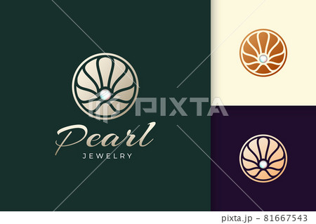 Luxury pearl logo in abstract and circle shape represent jewelry or beauty 81667543
