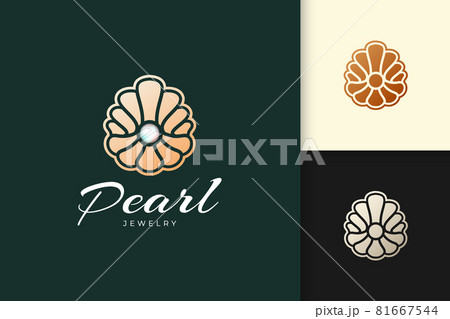 Luxury and high end pearl logo in abstract clam shape represent jewelry or gem 81667544