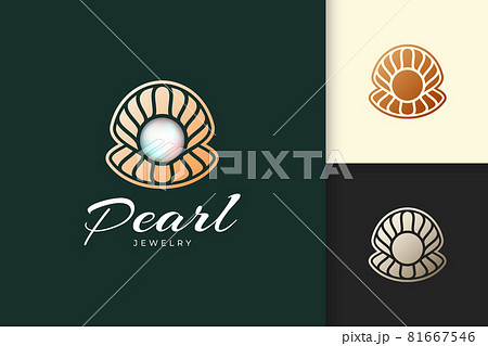 Luxury shell or clam logo with pearl gem for jewelry or beauty brand 81667546