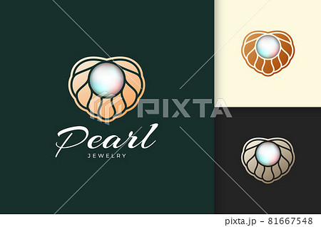 Luxury and classy pearl logo with shell or scallop represent jewelry and gem 81667548
