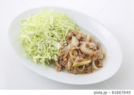豚肉と玉ねぎ炒めたっぷりキャベツ添え 豚肉と玉ねぎ炒めたっぷりキャベツ添え 81667640