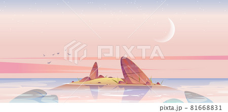 Sea beach and small island with rocks in morning Sea beach and small island with rocks in morning 81668831
