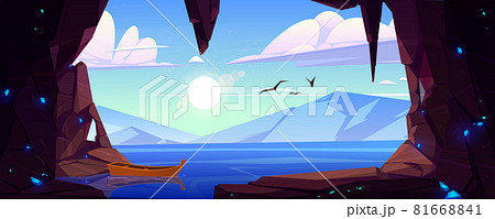 Cave with crystals and view to lake and mountains Cave with crystals and view to lake and mountains 81668841