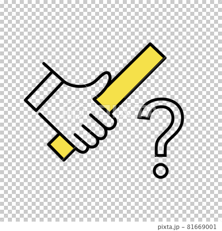 バトンを持つ手とクエスチョンマーク、後継者不足のアイコン、黄色と黒のシンプルタッチ、ベクター 81669001