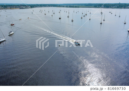 Aerial view of yacht marina sailing boats on ocean Aerial view of yacht marina sailing boats on ocean 81669730