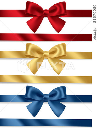 赤色 金色 青色のリボンのベクターイラストセットのイラスト素材
