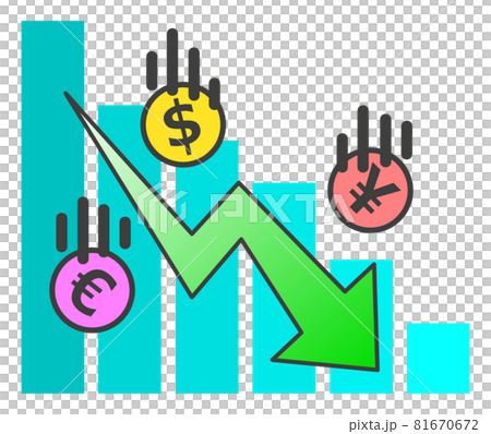 Graph of economic deterioration due to depreciation of world currency 81670672