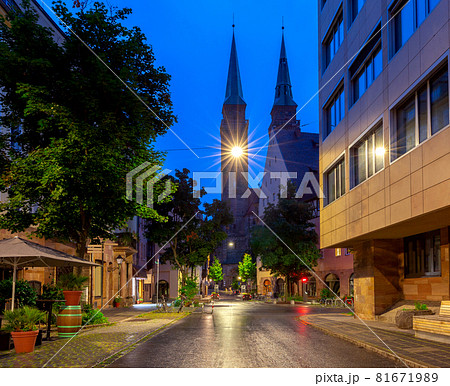 Nuremberg. Old medieval city street at sunrise. 81671989