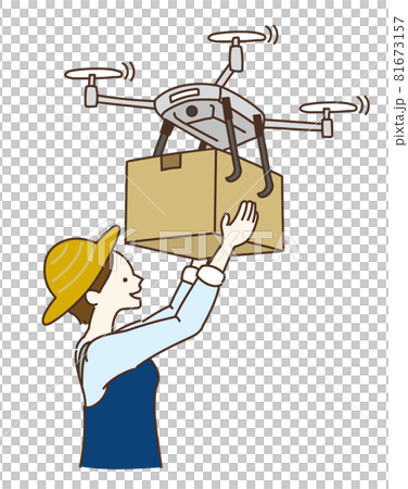 ドローン 配送 配達 イラスト ダンボールのイラスト素材