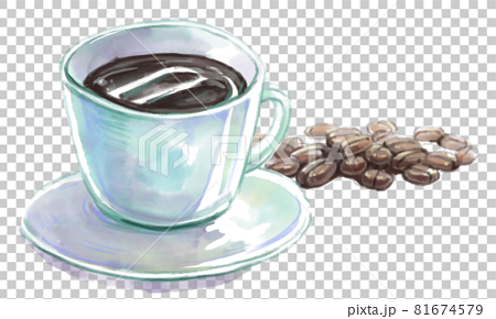 コーヒーカップとコーヒー豆の水彩イラストのイラスト素材
