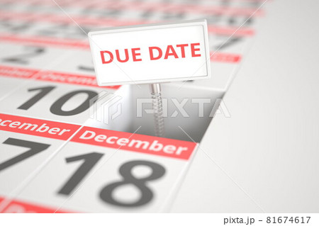 DUE DATE sign on December 11 in a calendar, 3d rendering 81674617