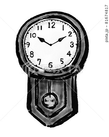 レトロな振り子の柱時計の手描きイラストのイラスト素材 [81674817