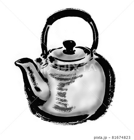 アルマイトのやかんの手描きイラストのイラスト素材