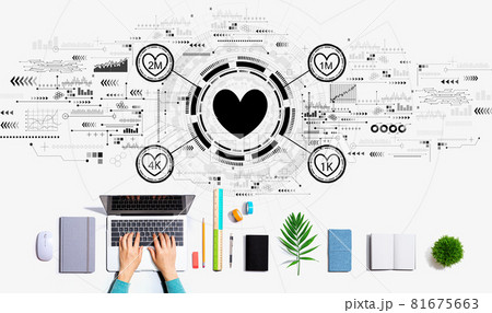 Get more likes concept with person using a laptop Get more likes concept with person using a laptop 81675663