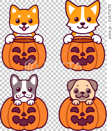 Cute cartoon dogs with Halloween pumpkins Cute cartoon dogs with Halloween pumpkins 81675670