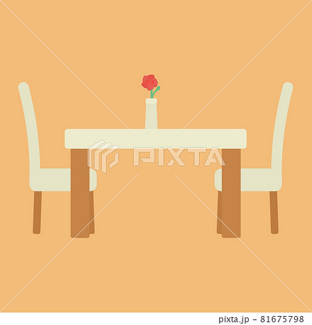シンプルでかわいいレストランの机と椅子のイラストのイラスト素材