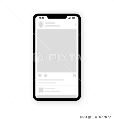 Interface post feed with smartphone. Social network photo frame mockup template. Webpage interface design 81677072