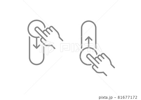 Set of up, down phone swipe gestures. Lock and unlock progress bar line icons. On, off toggle slider symbols 81677172