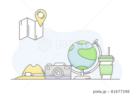 Travelling Around the World and Journey to Foreign Country for Vacation with Globe, Map and Camera Line Vector Composition Travelling Around the World and Journey to Foreign Country for Vacation with Globe, Map and Camera Line Vector Composition 81677396