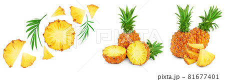pineapple half and slices isolated on white background with full depth of field, Set or collection pineapple half and slices isolated on white background with full depth of field, Set or collection 81677401