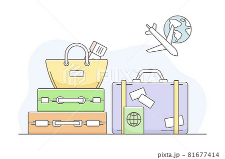 Travelling Around the World and Journey to Foreign Country for Vacation with Luggage and Suitcase Line Vector Composition Travelling Around the World and Journey to Foreign Country for Vacation with Luggage and Suitcase Line Vector Composition 81677414