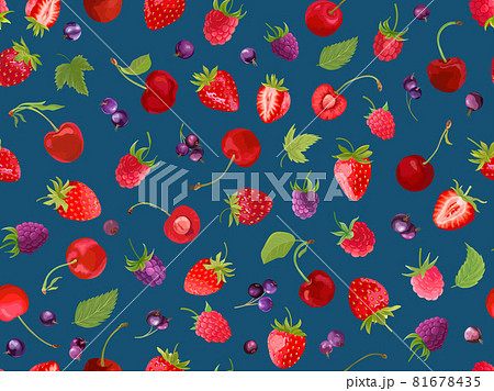 Watercolor cherry, strawberry, raspberry, black currant seamless pattern. Summer berries, fruits, leaves 81678435