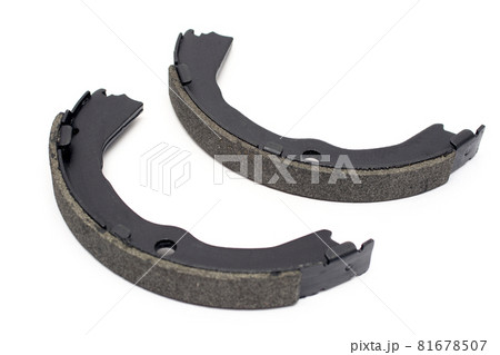 Handbrake pads car isolated on a white background. New spare parts.	 81678507