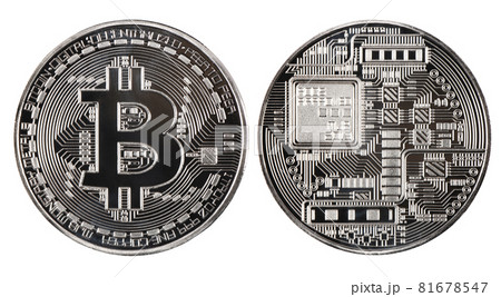 Silver bitcoin isolated on white background. (Two clipping path) Silver bitcoin isolated on white background. (Two clipping path) 81678547