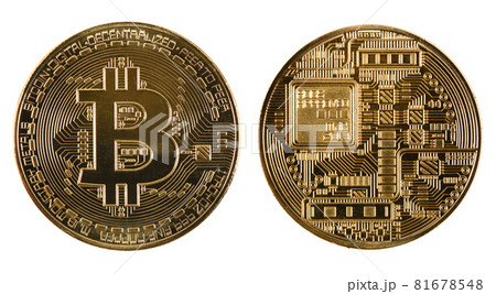 Golden bitcoin isolated on white background. (Two clipping path) Golden bitcoin isolated on white background. (Two clipping path) 81678548