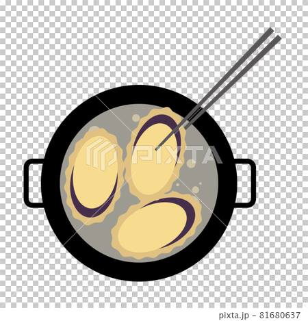 茄子の天ぷらを揚げるイラストのイラスト素材