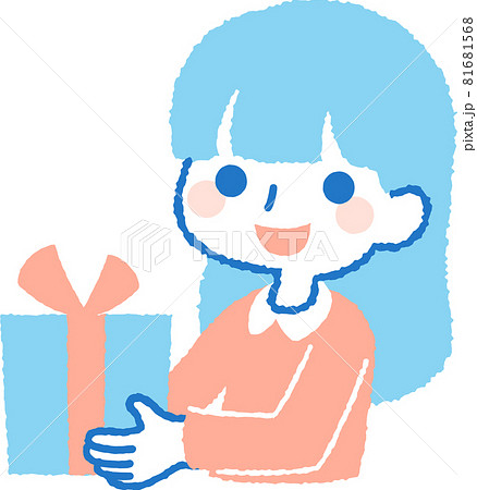 プレゼントを持っている笑顔の女の子の手描き風イラストのイラスト素材