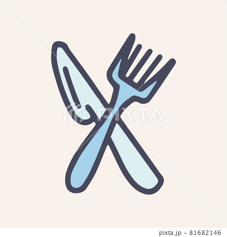 plastic knife and fork vector doodle simple color icon 81682146