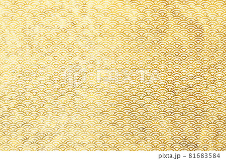 イラスト素材 背景素材 和風 和紙 筆 書道 金 ゴールド 青海波文様 波模様のイラスト素材