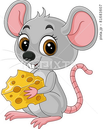 Cartoon cute little mouse holding a cheese 81683607