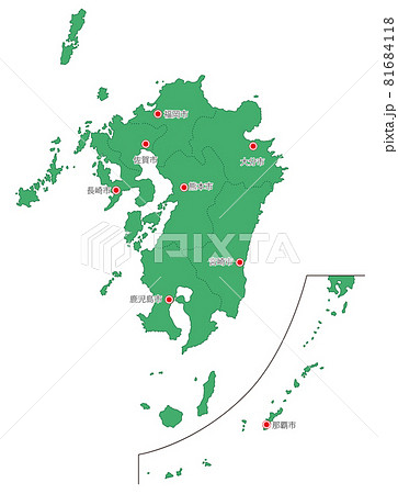 日本地方区分 九州沖縄 県庁所在地入り Grのイラスト素材