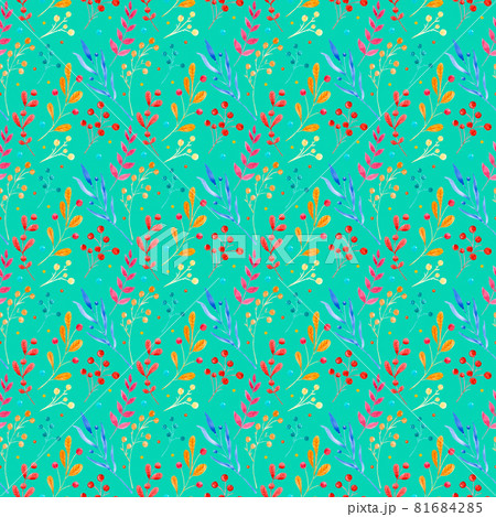 Seamless raster watercolor pattern. Floral ornament made of branches and leaves of different shapes 81684285