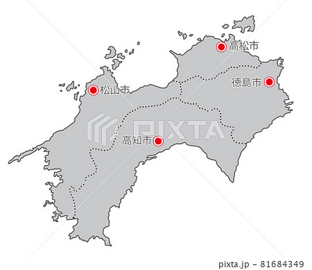 日本地方区分 四国 県庁所在地入り Gryのイラスト素材 日本地方区分 四国 県庁所在地入り Gryのイラスト素材