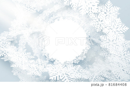 3d paper art with Christmas round snowflakes frames, Snowflake wreath. Happy new year background. Vector illustration 81684408