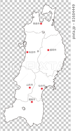 日本地方区分＿東北＿県庁所在地入り＿wh 81684449