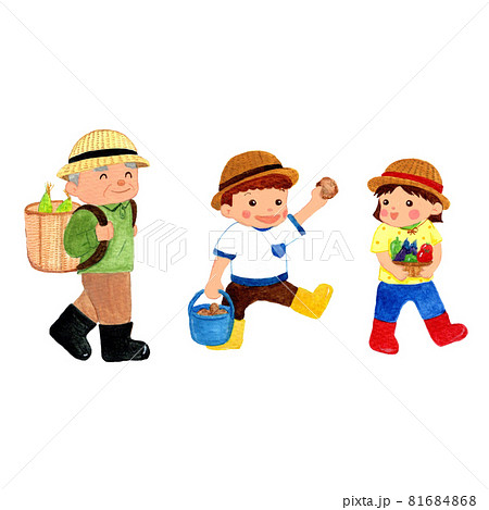野菜の収穫をする子供とおじいさんの水彩手描きイラスト 野菜の収穫をする子供とおじいさんの水彩手描きイラスト 81684868