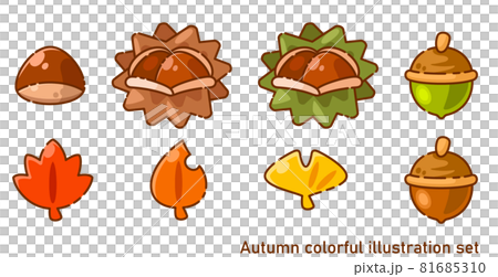 Illustration Set Of Autumn Leaves And Nuts - Stock Illustration [81685310]  - Pixta