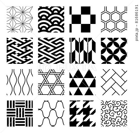 和柄のパターンの16種類セットのイラスト素材 [81686191] - PIXTA