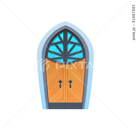 Fairytale door to dungeon with glass window, icon 81687885