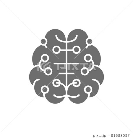 Artificial intelligence brain, connected to circuit board grey icon. 81688037