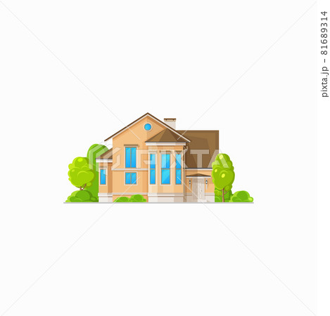Two-storied cottage house with chimney isolated 81689314
