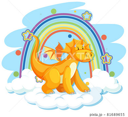 Cute yellow dragon on the cloud with rainbow Cute yellow dragon on the cloud with rainbow 81689655