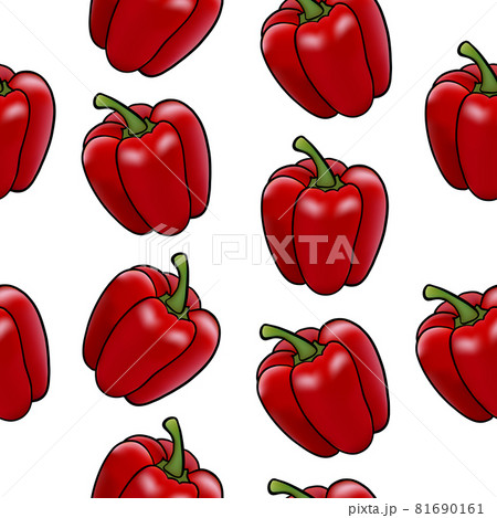 Vector illustration of a vegetable bell pepper in the style of realism red color seamless pattern on 81690161