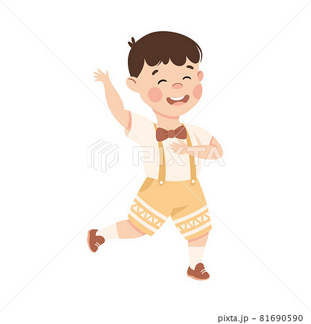 Energetic Boy with Bow Tie Dancing Moving to Music Rythm Vector Illustration Energetic Boy with Bow Tie Dancing Moving to Music Rythm Vector Illustration 81690590