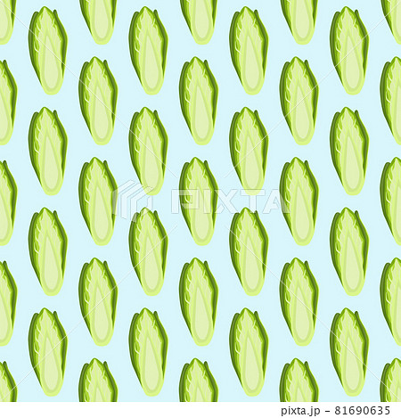 Seamless pattern Chicory cabbage on blue background. Simple ornament with lettuce. 81690635